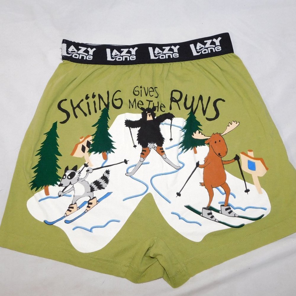 LAZY ONE  Humorous Boxer Briefs Skiing Gives me the Runs Animals Mens S Green